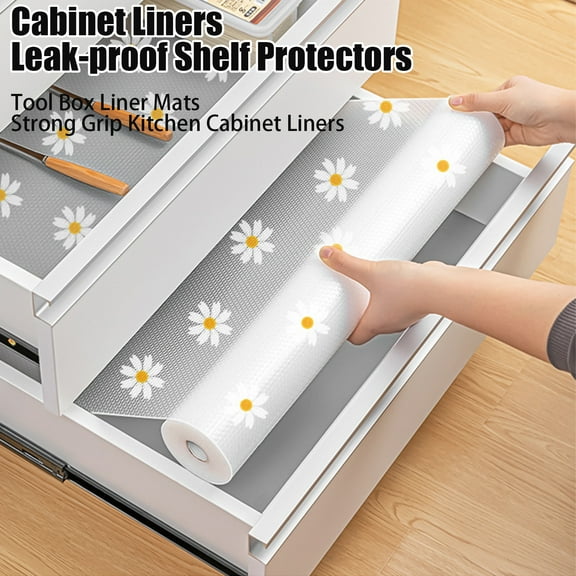 Walbest Cabinet Shelf Liner Drawer Mat Non Adhesive Waterproof Flower Print Kitchen Cabinet Liners Reusable Shelf Liners for Pantry Cupboard Dresser Bathroom