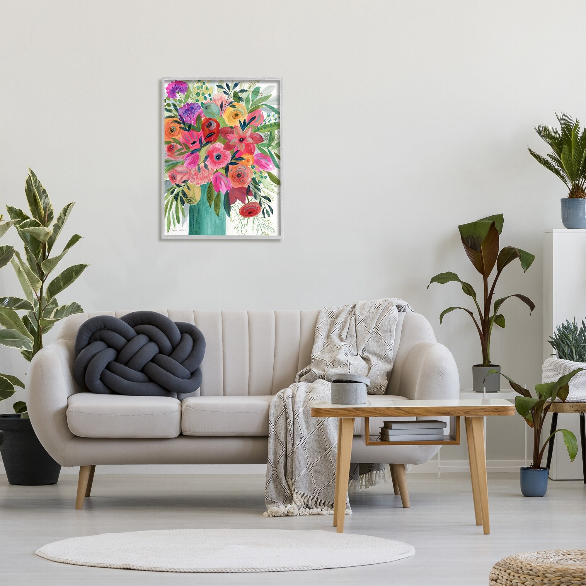Stupell Industries Bold Red & Pink Mixed Bouquet Botanical & Floral Painting Gray Framed Art Print Wall Art