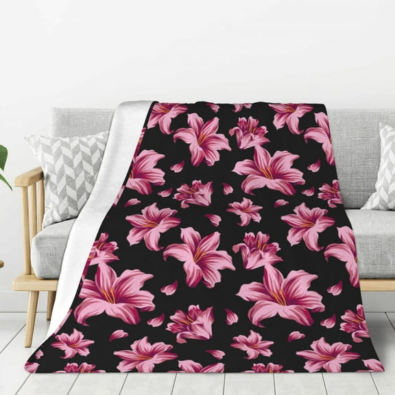 Hirioo Lilies Flowers for Flannel Blanket, Cozy and Warm Throw for Bed or Couch ,Perfect for All Seasons-40"x30"