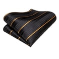 thumbnail image 7 of Hi-Tie Black Gold Stripe Ties for Men Jacquard Silk Necktie Handkerchief Cufflinks Set for Formal Business Party Prom, 7 of 7