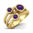 thumbnail image 2 of 5mm Round Amethyst Handmade Split Shank Band 925 Sterling Silver Gold Vermeil Trio Stone Women Mother's Day Gift Ring, 2 of 4