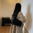 thumbnail image 3 of Retro Faux Suede Rivet Shoulder Bags Large Studded Purse Slouchy Shoulder Purse Fall Accessories (Black), 3 of 10