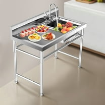 304 Stainless Steel Prep & Utility Sink w/Workbench, Free Standing Outdoor Single Bowl Commercial Kitchen Sink for Restaurant, Kitchen, 47" x 24" x 35"