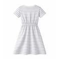 thumbnail image 2 of HILEELANG 4–13 Little/Big Girls Gray White Stripe V-Neck Short Sleeve Dress with Waist Tie Size 6-7, 2 of 8