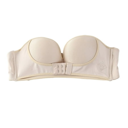 Grandest Birch 3PCS Women Invisible Bra Anti-slip Push-up Back And Front Buckle Closure Wireless Great Support Off Shoulder Clothes Pairing Bra Lady Strapless Bra  Skin 40C