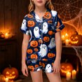 thumbnail image 2 of NIEWTR Kids Halloween Pajamas Halloween Loungewear Short Sleeve Lapel Top and Shorts Homewear Girls' Pajama Sets, 2 of 5