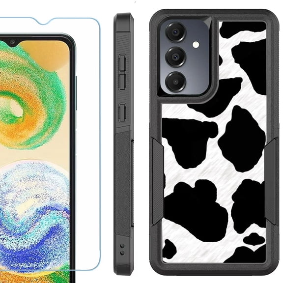 Heavy Duty Dual Layer Hybrid Phone Case for Samsung Galaxy S24 FE 5G with Tempered Glass Screen Protector, by OneToughShield - Cow Skin Design
