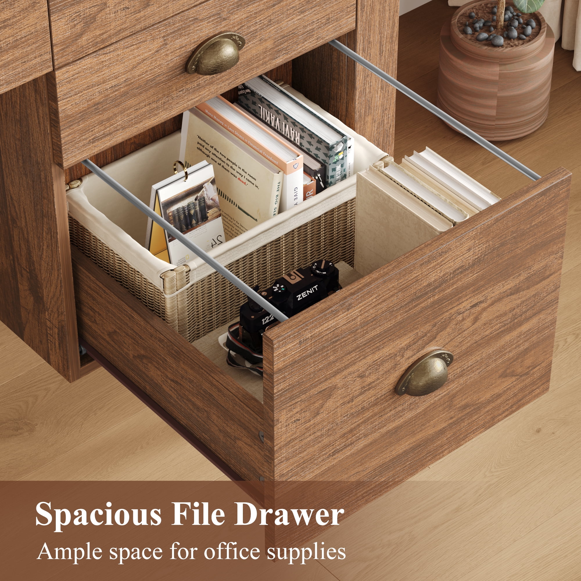 Homfa 47 in Computer Desk, Home Office Writing Table with 4 Drawers & Hutch Shelf, Rustic Brown