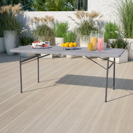 BizChair 6-Foot Bi-Fold Dark Gray Plastic Folding Table with Carrying Handle