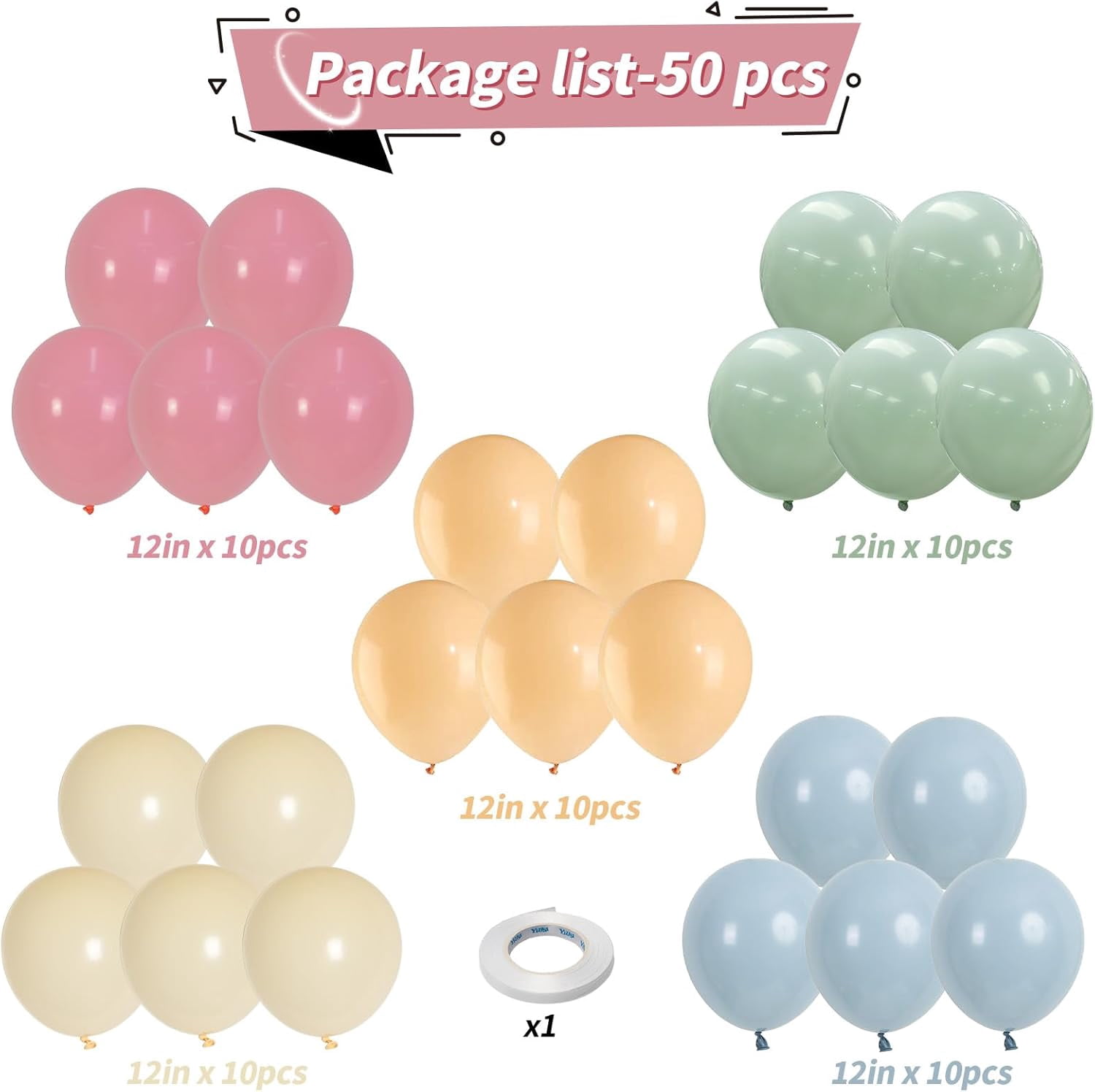 Pink Blue Green Balloons, Retro Blush Pink Sage Green Dusty Blue Ivory White Nude Latex Balloons  Pastel Rainbow Goose Party Balloon for Flower Fairy Baby in Bloom Shower Birthday Party Decoratio