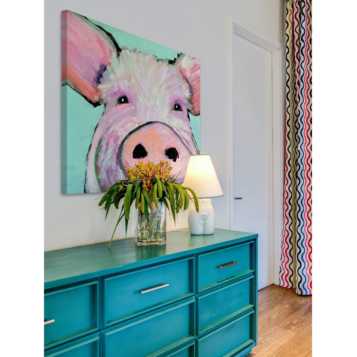 "Pink Pig" by Michelle Rivera Painting Print on Wrapped Canvas