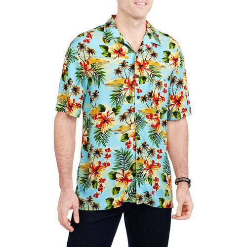 GEORGE - Men's Rayon Print Hawaiian Shirt - Walmart.com - Walmart.com