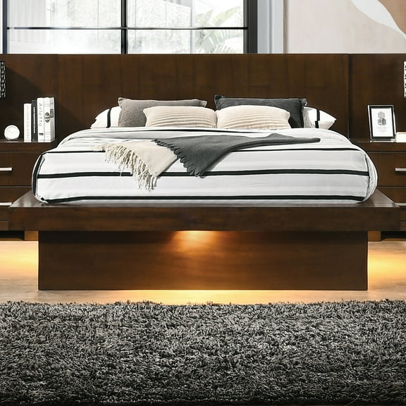 Bed Frame Tokyo Cappuccino Wood Queen LED Panel Bed