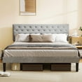 thumbnail image 2 of SYNGAR Full Size Bed Frame, Fabric Upholstered Platform Bed Frame with Adjustable Button Tufted Headboard, Bedroom Furniture with Strong Wooden Slat Support, No Box Spring Needed, Light Gray, 2 of 7