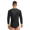 thumbnail image 2 of Alvivi Mens V Neck Rhinestone Figure Skating Leotard Long Sleeves Bodysuit Ballroom Latin Dance Shirt Black M, 2 of 7