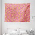 thumbnail image 1 of Vegan Tapestry, Banana Cartoon Style Illustration Sweet and Tropical Taste of Summer Season, Wall Hanging for Bedroom Living Room Dorm Decor, 80W X 60L Inches, Pink and Yellow, by Ambesonne, 1 of 2