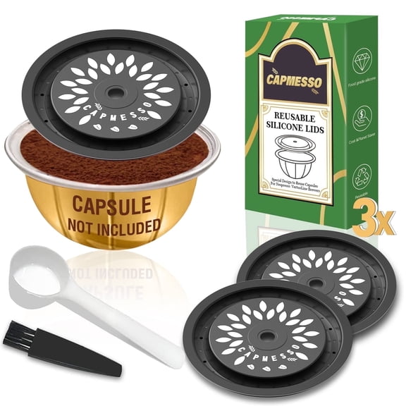 CAPMESSO Reusable Coffee Capsule Silicone Cap Lids for All Sizes Vertuo Refillable Pods