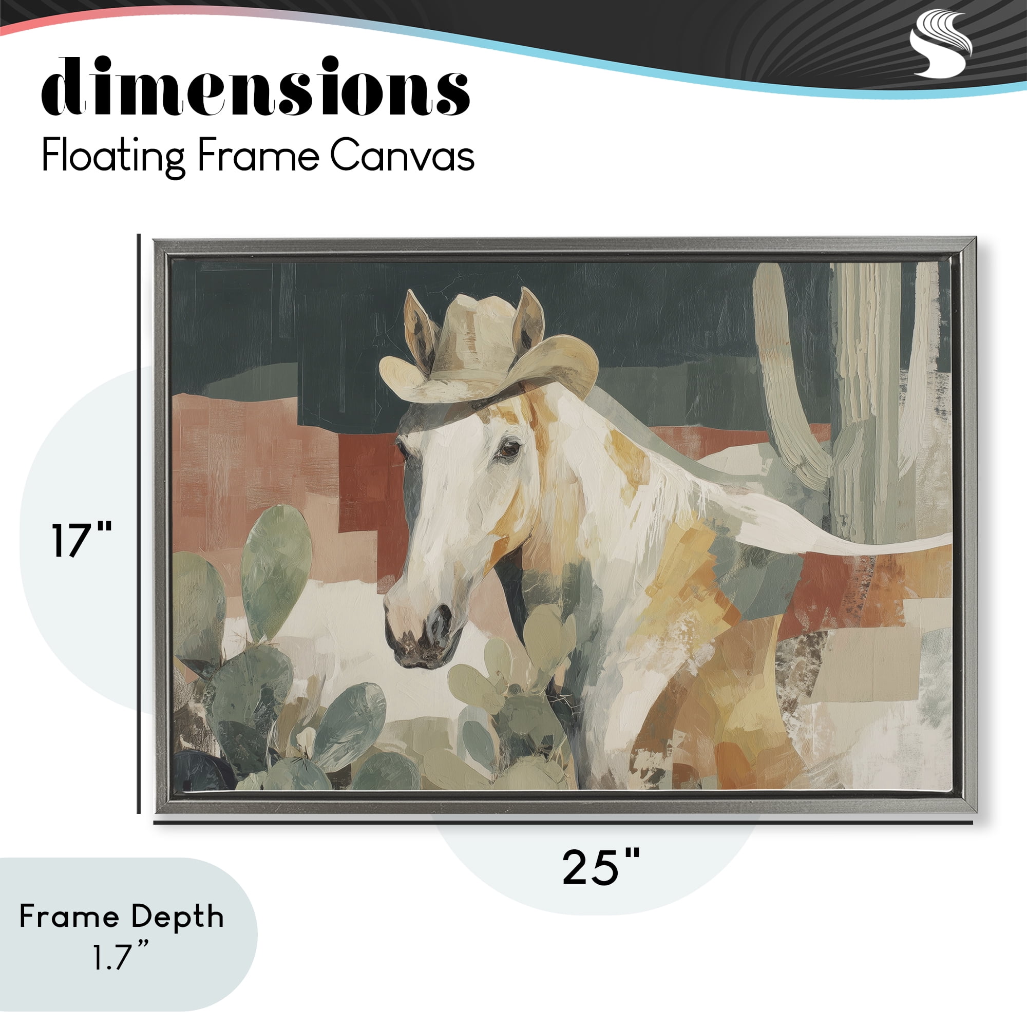 Stupell Industries Horse in Cowboy Hat Gray Framed Floater Canvas Wall Art, design by Chromatic Storm Studio