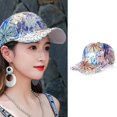 thumbnail image 7 of Slccxzc Women's Rhinestone Pearl Baseball Cap Colored Back Buckle Cool Star Cap Carnival Reflective Visor, 7 of 7