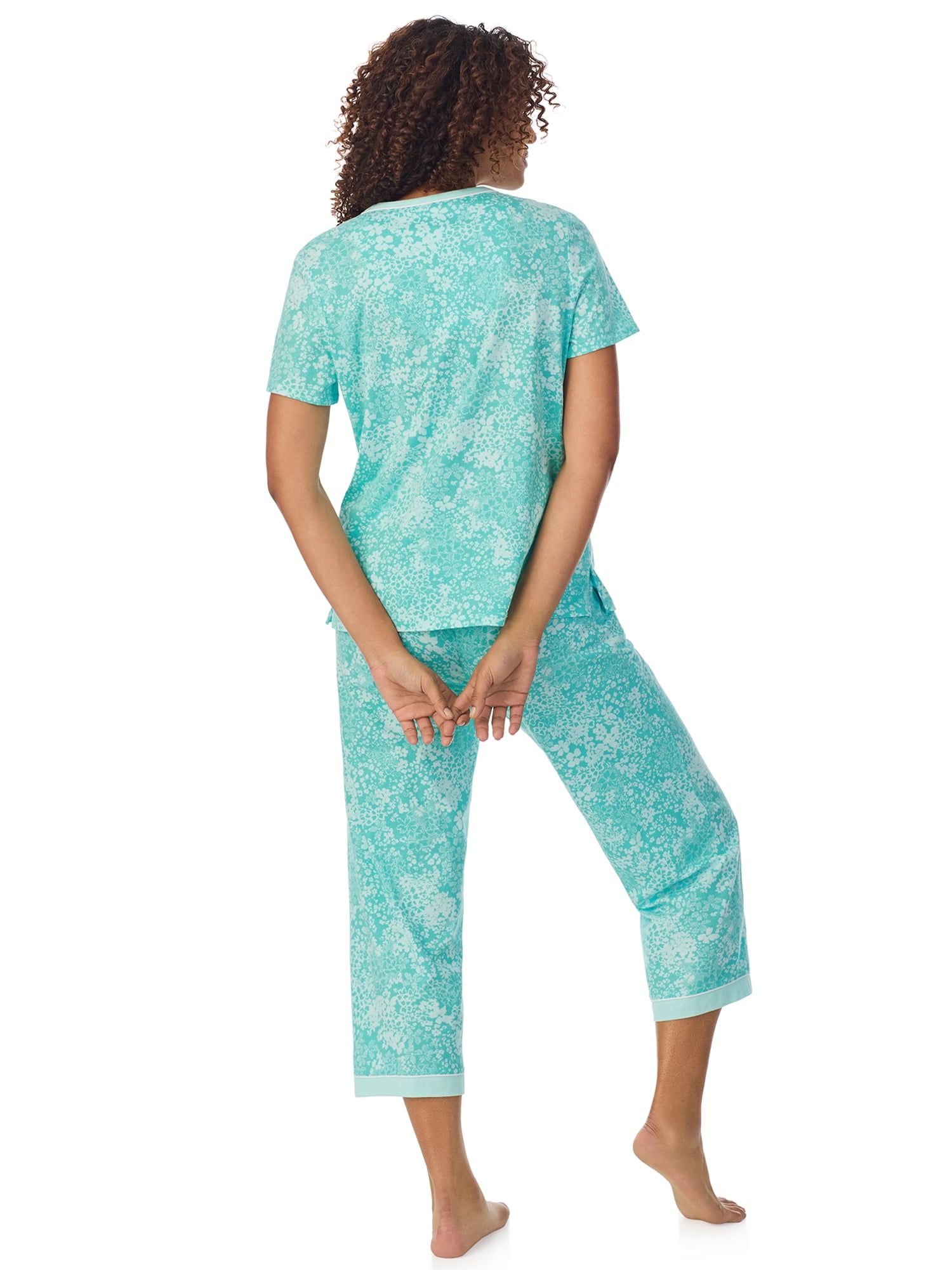 Aria Short Sleeve 100% Cotton Cropped Pajama Set with Pockets, Women’s Sizes S-3X