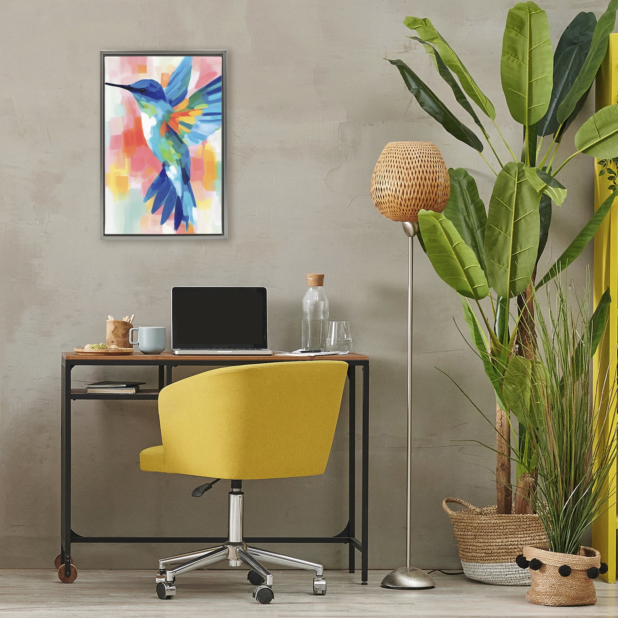 Stupell Industries Blue Hummingbird in Flight Gray Framed Floater Canvas Wall Art, design by Chromatic Storm Studio