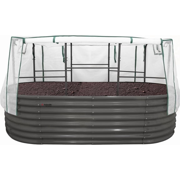 ANLEOLIFE Trellis System with Clear Cover, Season Extension Grow Tunnel for Raised Garden Beds, Freestanding Heavy Duty Metal Frame, Greenhouse Zippered Warm Shelter for Seedlings & Vining Vegetables
