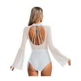 thumbnail image 2 of Hansber Women's Sheer Mesh Leotard Sparkly Rhinestones Bodysuit Gymnastics Figure Skating Dancewear White XL, 2 of 7