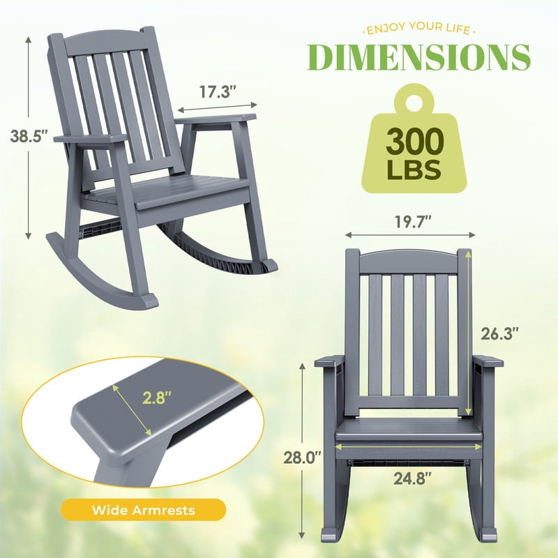 Vineego Oversized Outdoor Rocking Chair Set of 2, Heavy Duty Patio Rocker, All-Weather Resistant Front Porch Lawn Chairs for Outside, Gray