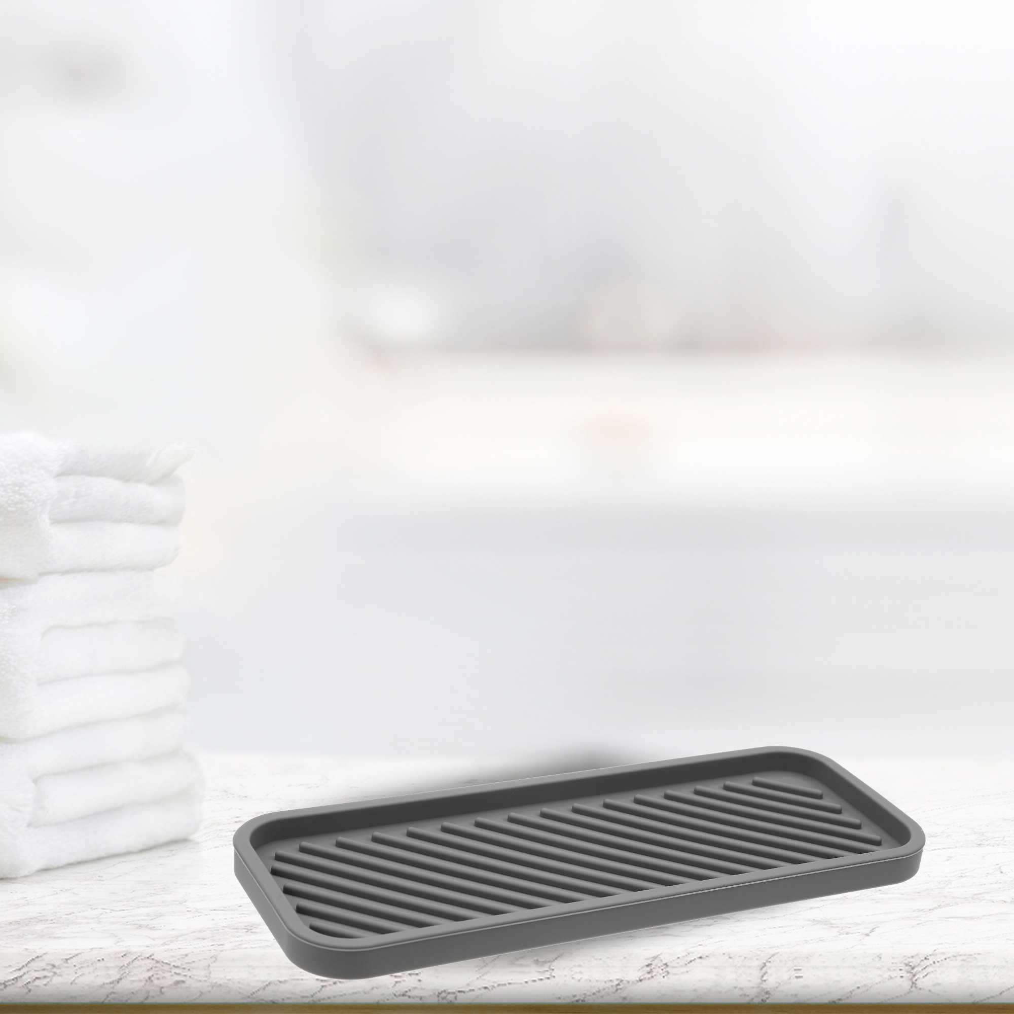 Unique Bargains Soap Dish Keep Soap Dry for Home Bathroom Kitchen Silicone Gray 22.8x9cm