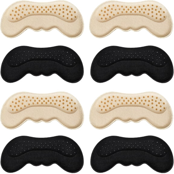 TELOLY Heel Pads for Shoes, Heel Grips Liner Cushions Inserts for Loose Shoes, Improve Fit and Comfort, Stop Heel Slip and Blister, 4 Pairs (Beige Black), Perfect for Women Wearing High Heels