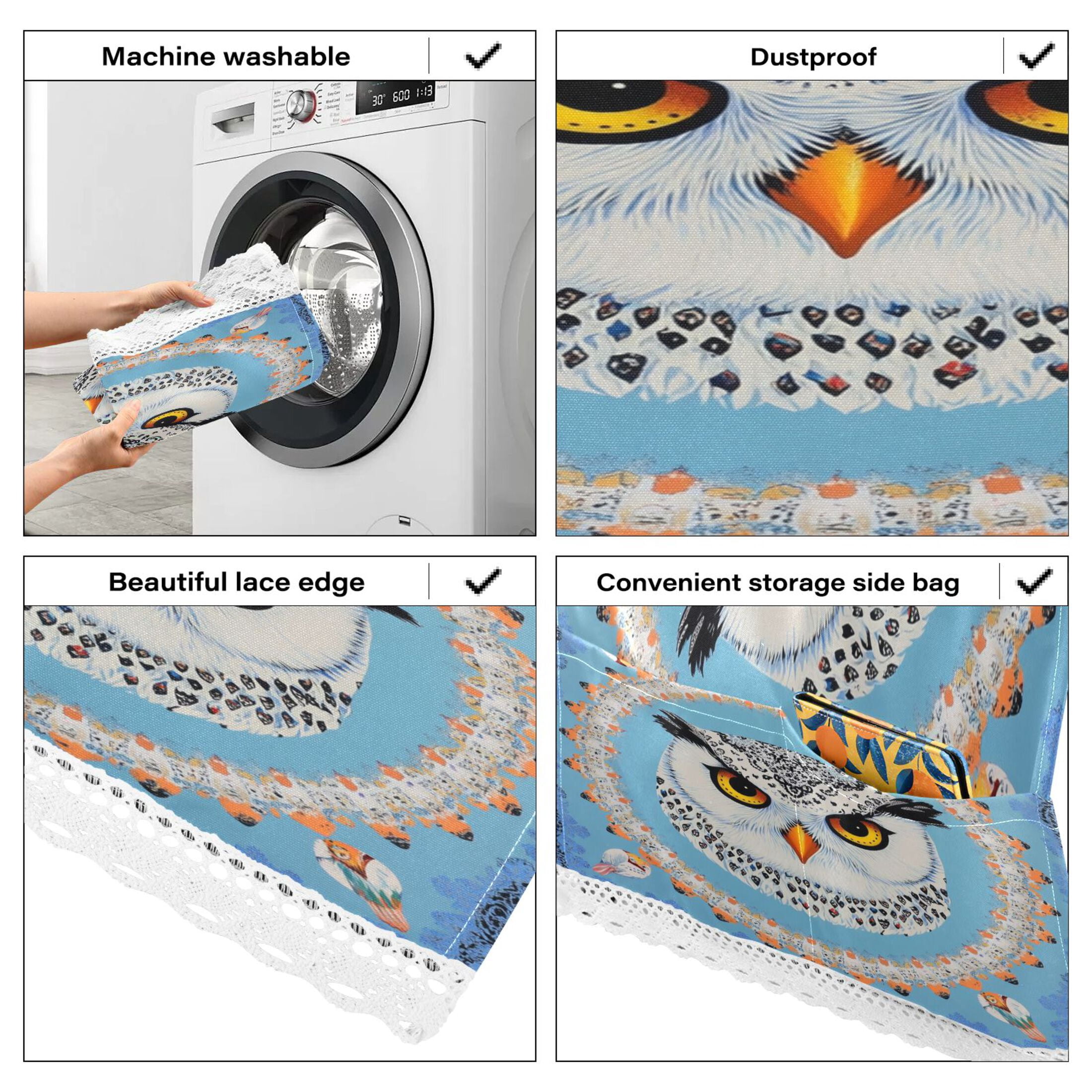 WOBOGO White Owl Pattern Washing Machine Cloth Dryer Refrigerator Top Cover Protective Non-Slip Mat For Kitchen Laundry