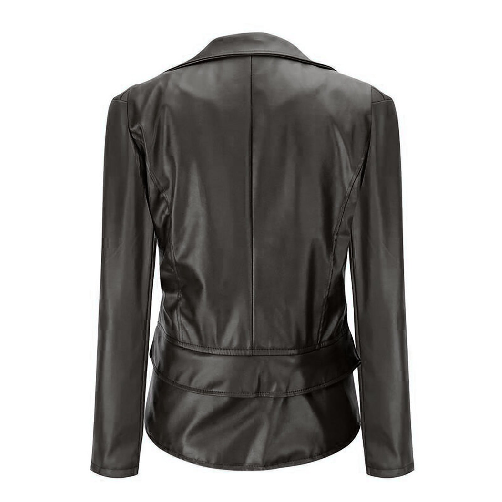 Olyvenn Women Cool Faux Biker Leather Jacket Women's Plus Long Sleeve Zipper Two Wear Fitted Coat Fall Short Jacket Female Outwear Black L