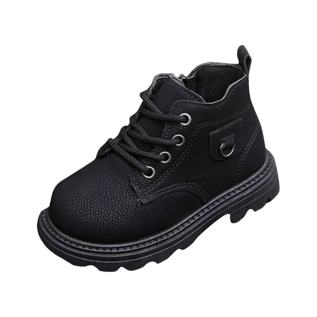 Children's Winter Solid Color Cropped Leather Boots British Style Boots