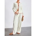 thumbnail image 4 of Honganda Women 2 Piece Lounge Set Long Sleeve Button Up Tops Contrast Color Split Pants Sleepwear Sets, 4 of 9