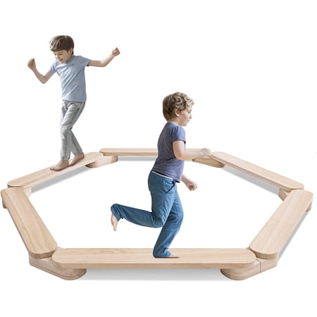 Balance Beam Stepping Stones, Wooden Balance Board, Montessori Toy - Build Coordination and Gross Motor Skills, Gymnastics Obstacle Course Indoor&Outdoor, Toddler Gift (6pcs, Natural Color)