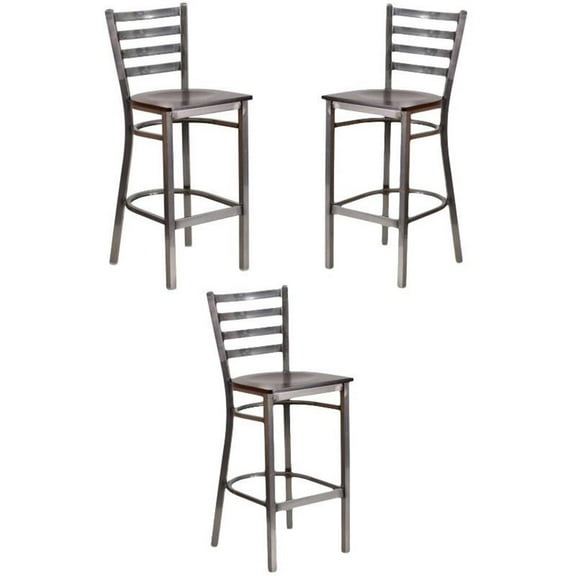 Home Square 29" Ladder Back Restaurant Bar Stool in Walnut - Set of 3