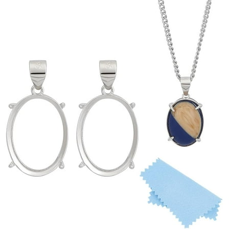 2Pcs 925 Sterling Silver Blank Tray Oval Bezels Settings Pendants for Blank Pendants Necklace Jewelry Making grey