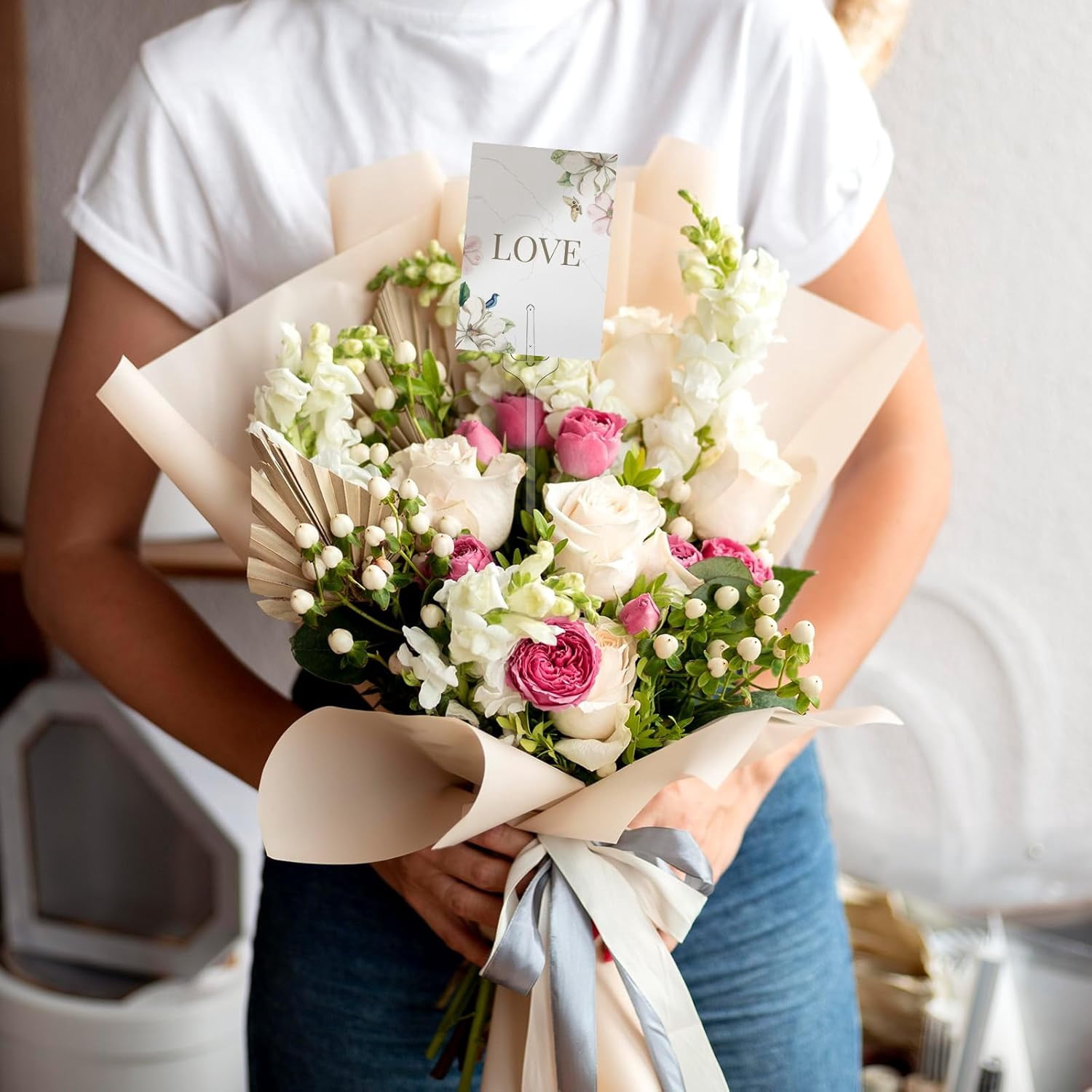 240 Pcs Floral Picks Card Holder Plastic Straight Head Flower Card Holder Stick for Photo Floral Bouquet Arrangement Valentine Wedding Birthday Party Decoration (Fork Shape, 9.4 Inch)