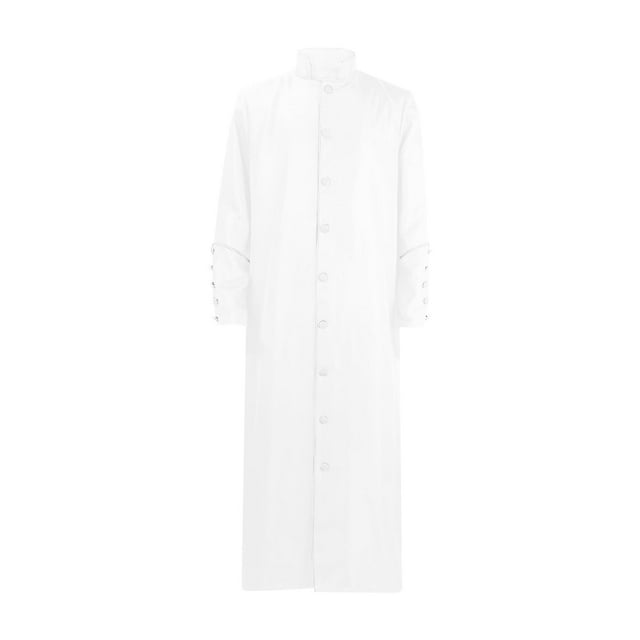 Penkiiy Priest Robe Dress for Men Clearance Men Solid Halloween Stand Collar Long-sleeved Button Robe Cosplay Coat White Priest Robe Dress