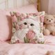 thumbnail image 4 of CaiYueKe Cute Cat Embroidery Pillow Cover - Flocked Velvet Decorative Throw Cushion Sofa Bedroom Living Room Accent Pillowcase, Faux Embroidery Animal Pattern Home Decor Gift for Women, 4 of 7