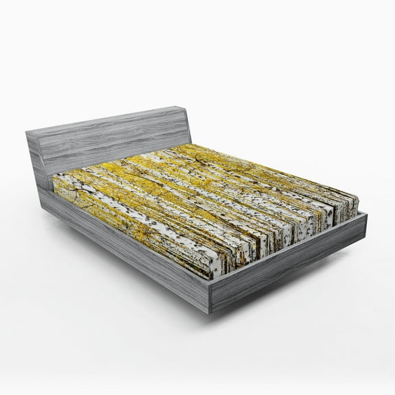 Ambesonne Autumn Fitted Sheet, Forest Golden Leaves, California King, Yellow Grey
