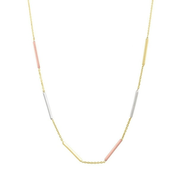 JewelStop 10k Tri-color Gold 0.9mm Bar Station Link Chain Necklace, Lobster Clasp. Includes 1" extender. - 18"