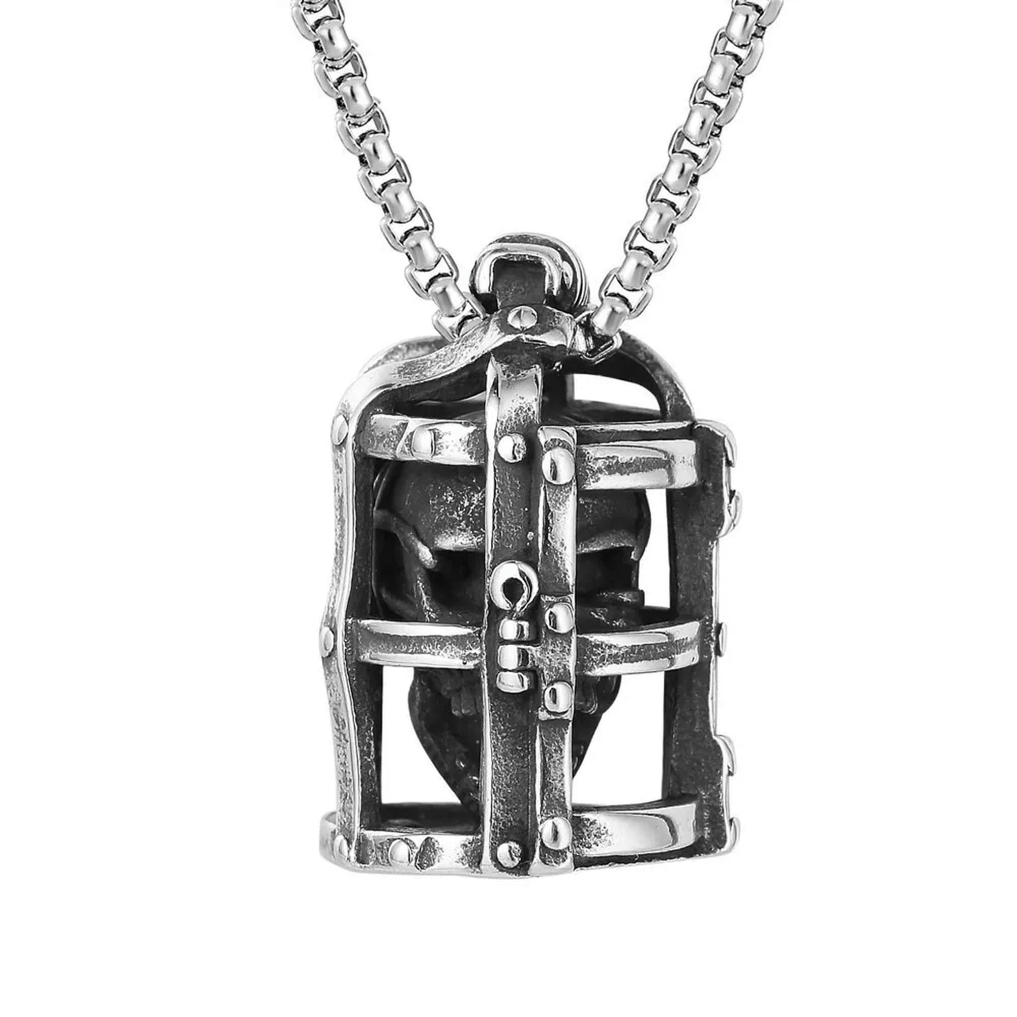 HOOUN Gothic Skull Head in Cage Rock Pendant Stainless Steel Men s Biker Cool Necklace