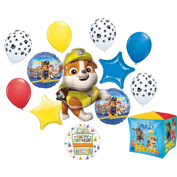 Paw Patrol Rubble Birthday Party Supplies Cubez Balloon Bouquet Decorations