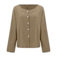 thumbnail image 4 of BOOMILK Womens Linen Shirts Solid Color Long Sleeve Button Down Shirt Dressy Casual Blouses Oversized Tunic Tops Khaki, 4 of 9