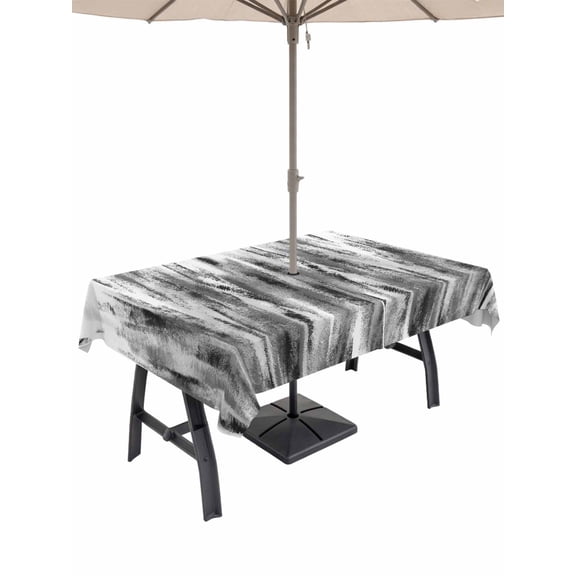 Outdoor Tablecloth with Umbrella Hole and Zipper, Black Grey Vintage Rectangle Table Cloth 60x102 Inch Waterproof Tablecloth, Retro Abstract Art Picnic Table Cover for Patio Camping
