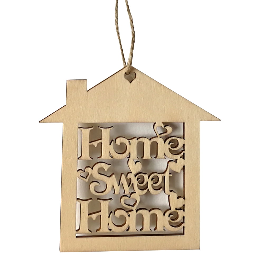 10 Pcs Decorative Wood Wall Hanging Home Sweet Sign Plaque House Shape Cut Out Craft Housewarming Gift
