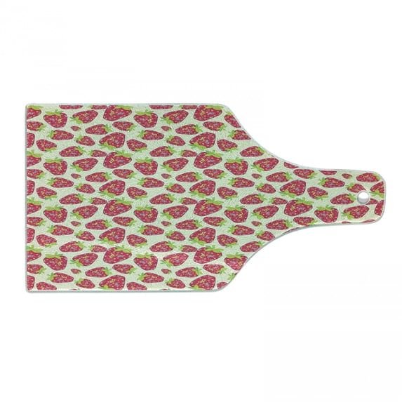 Strawberry Cutting Board, Tropical Summer Fruit Pattern Strawberry with Traditional Paisley Motifs, Decorative Tempered Glass Cutting and Serving Board, Wine Bottle Shape, Multicolor, by Ambesonne