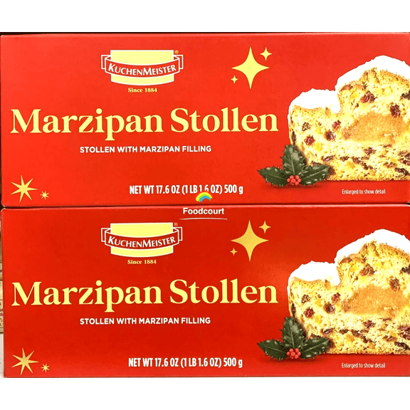 2 Packs Kuchenmeister Marzipan Stollen Christmas 17.6 oz Each = 35.2 oz