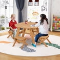 thumbnail image 3 of Costway Mesa De Picnic Para Niños, Juego De Mesa Y Silla De Madera Para Niños Con Sombrilla Ajustable En Altura Para 4 Niños, Muebles De Patio Trasero Para Interior Y Exterior, Regalo Para Niños, 3 of 4